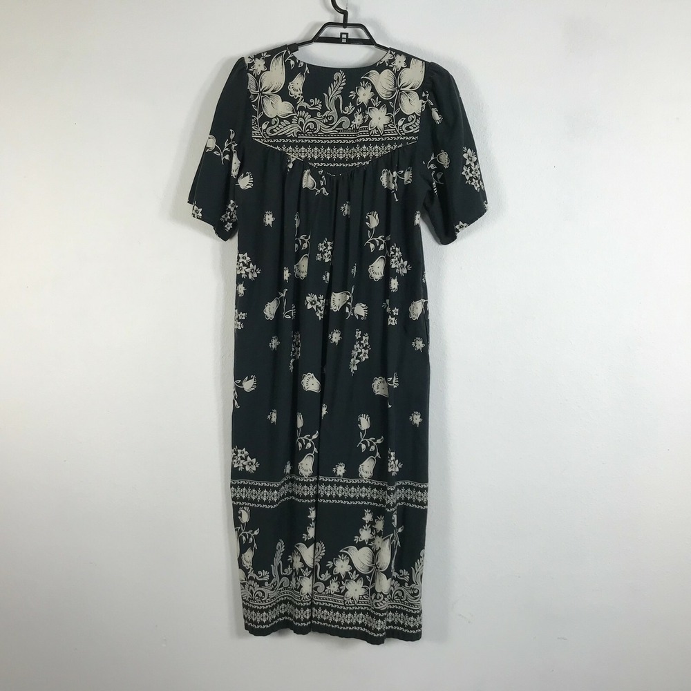 Vintage 90s Hawaiian House Dress Size‎ M Cotton Short Sleeve Womens Midi *Fading - Picture 7 of 7